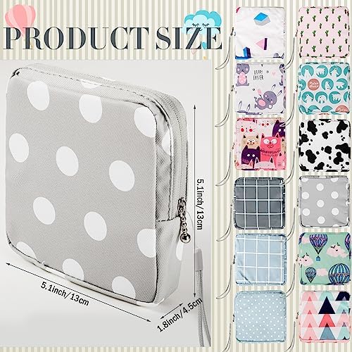 Paterr 12 Pcs Sanitary Napkin Storage Bag Set Including Portable Period Pouch Hand Wrist Strap Lanyard String Holder Tampons Holder Pouch First Period Gift for Teen Girls (Cute Style)