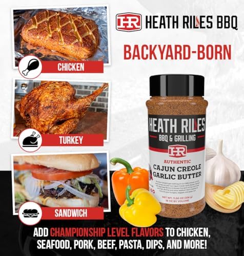 Heath Riles Cajun Seasoning Rub, Cajun-Creole, Louisiana Inspired Cajun Spice & Heat, Champion Pitmaster Recipe, 11.5 oz