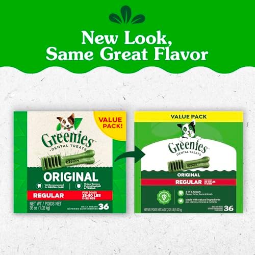 Greenies Veterinarian-Recommended Adult Natural Dental Dog Treats Regular Size, Dog Dental Chews, Original Flavor, 36 oz. Pack, 36 Count