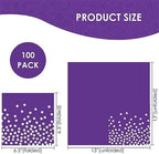 13 x 13 In Purple Cocktail Napkins,Purple and Silver Beverage Napkins,100 PCS Disposable Paper Napkins for Bar,Weddings,Birthday Party Supplies