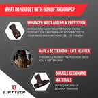 Lift Tech Fitness Rubber WW Armor Pads (Pair of 2) - Weight Lifting Grips for Men & Women with Wrist Wraps for Deadlifts, Pull Ups, Powerlifting - Black
