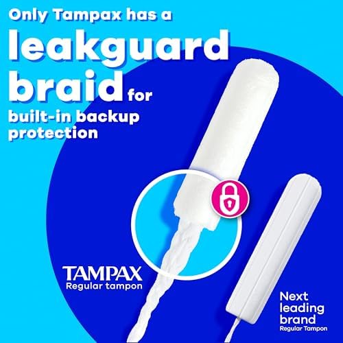 Tampax Pearl Tampons Regular Absorbency, with Leakguard Braid, Unscented, 50 Count x 2 Packs (100 Count Total) (Packaging May Vary)
