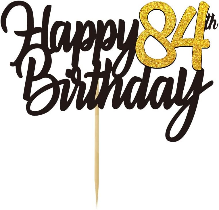 Happy 84th Birthday Cake Toppers Glitter 84th Anniversary Cake Topper 84 Years Loved Bday Decorations 84 Gold Birthday Cake Decorations Eighty-four Party Supplies for Women Men(Black Gold)