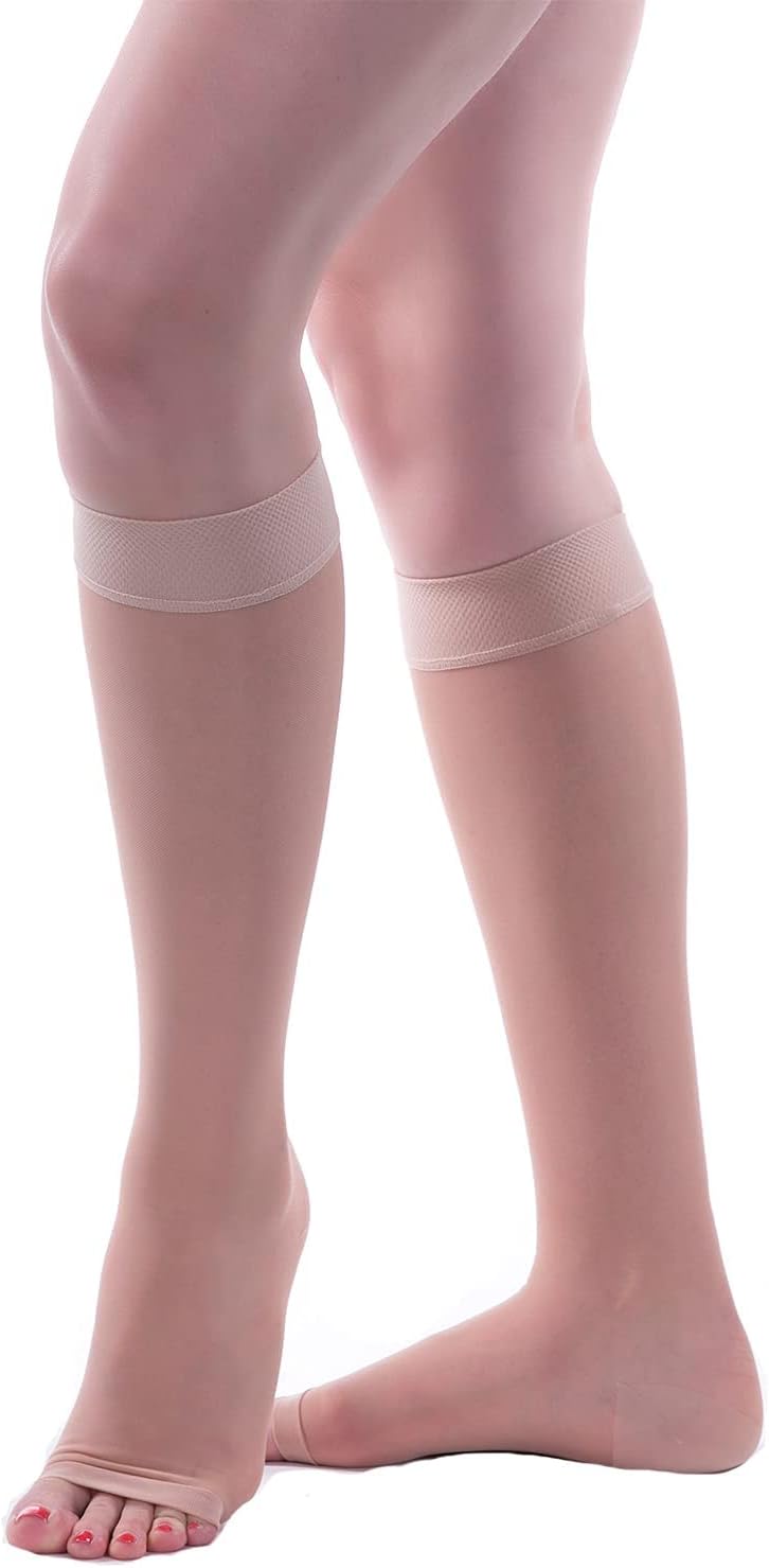 Allegro 20-30mmHg Essential 19 Sheer Support Open Toe Compression Sock - Unisex, Open Toe, Knee High Support Stockings