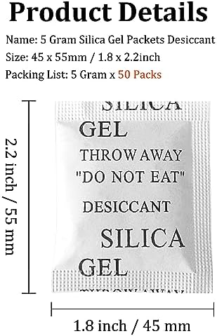 Silica Gel Packets, 50PCS 5 Gram Premium Transparent Desiccant Packs for Storage, Moisture Absorbers for Control Absorbing, Desiccant Dehumidifiers Bags for Electronics, Clothes Shoes, Jewelry, Spices