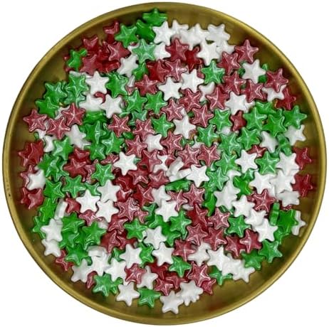 Dynastang 10mm Red & Green & White Stars Sprinkles Edible Stars Cake Decorating Stars Cake Decorations Cupcake Toppers Cookie Decorating Perfect for Cakes, Cupcakes, Desserts Toppings 3OZ