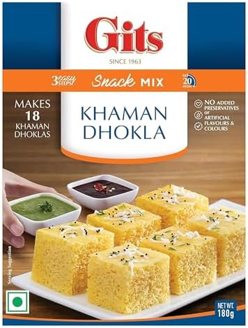 Gits Instant Mix Box - 180gm (Pack of 3) | Ready to Cook Indian Breakfast/Lunch/Dinner/Snack Meal | No Artificial Colors, Flavors, Preservatives, 100% Vegetarian, Easy Recipe (Khaman Dhokla)