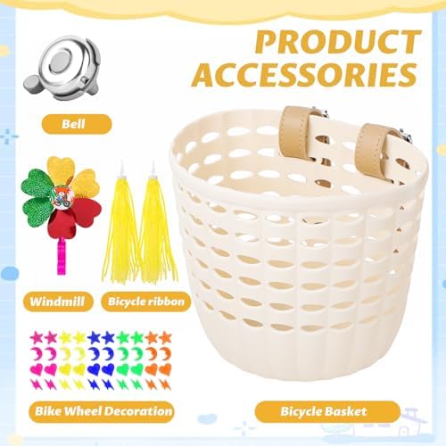 White Kids Bike Basket - Front Handlebar Bike Basket for Kids, Toddler for Girl Boy, Tricycle Scooter Basket