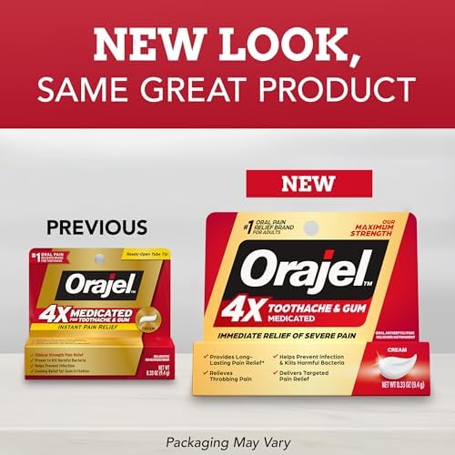 Orajel 4X for Toothache & Gum Pain: Severe Cream Tube 0.33oz- From Oral Pain Relief Brand