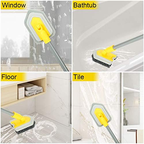 Lalafancy Shower Cleaning Brush with Locking Head, 3 in 1 Tub Tile Scrubber Brush with 50'' Extendable Long Handle Stiff Bristles Scouring Pads Microfiber for Cleaning Bathtub Shower Wall Bathroom