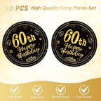 41Pcs 60th Birthday Party Decorations for Men Women, Black Gold Happy 60th Birthday Supplies with 20 Plates, 20 Napkins and 1 Tablecloth, 60 Years Old Party Disposable Tableware Kit for Him Her