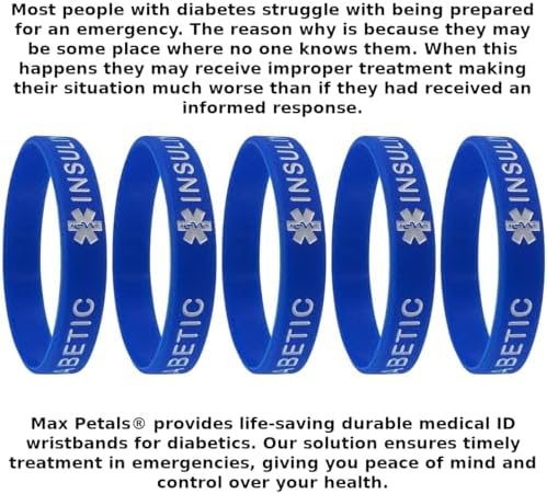 5 PACK TYPE 1 DIABETIC Medical Alert ID Silicone Bracelet Wristbands ADULT SIZE (8 Inches)