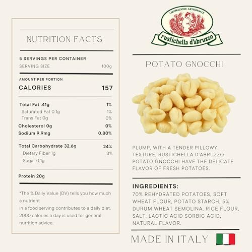 Rustichella d'Abruzzo Potato Gnocchi (Pack of 3), 500g Traditional Italian Dumplings - Soft, Pillowy Texture - Cooks in Just 2 Minutes - Perfect for Hearty Sauces