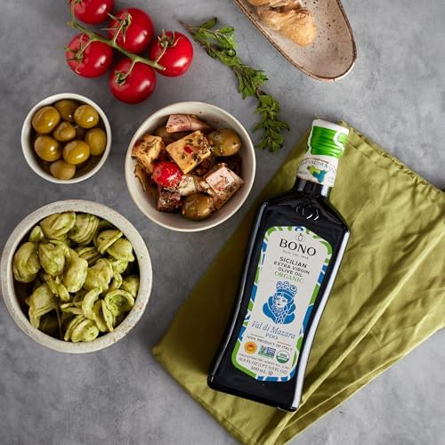BONO Organic Sicilian Extra Virgin Olive Oil, 16.9 fl oz (500 ml) – Val di Mazara PDO, Cold Extracted, Acidity 0.2–0.4%, USDA Organic, Non-GMO, Clean Label Purity Award, Product of Italy