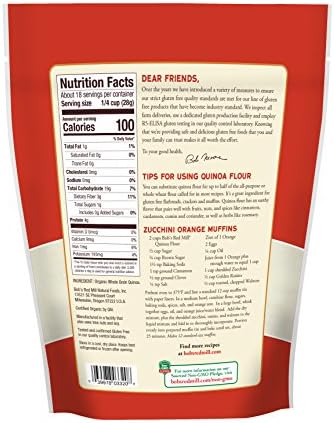 Bob's Red Mill Organic Quinoa Flour, 18oz (Pack of 4) - Non GMO, Whole Grain, Vegan, Kosher