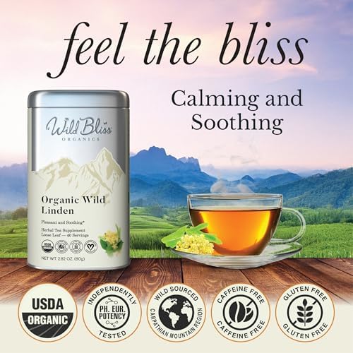 Wild Bliss Organic Linden Flower Tea - Caffeine Free Loose Leaf Calming Herbal Tea - 2.82 Ounces - 40 Servings
