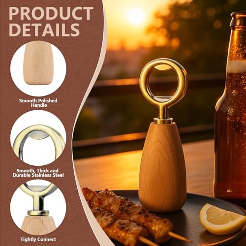 Apsire Beech Wood Bottle Opener, Stainless Steel Beverage Opener with Wooden Handle for DIY Project Engraving Wedding - Small