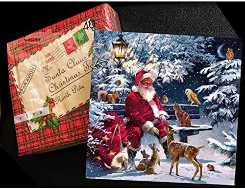 20-ct Animals Santa Napkins for Decoupage - Christmas & Winter Decorative Napkins for Dinner & Lunch