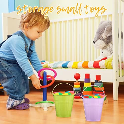 16 Pack Small Metal Buckets with Handle Colored Galvanized Decorative Mini Sand Buckets Craft Galvanized Party Decorations for Kids Crafts Table Centerpieces Party Ornaments(16 Colors)