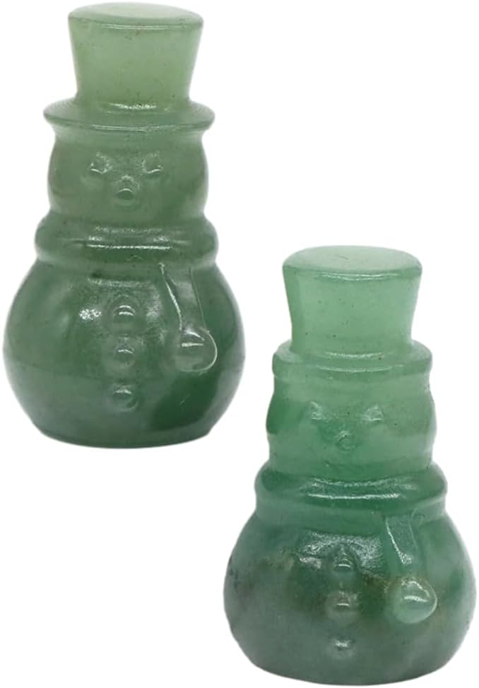 1pc Snowman Statue Natural Stone Carved Figurine Home Decoration Crafts Ornaments,Green Aventurine