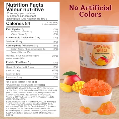 BREXONIC Popping Boba Pearls Bursting Tea Balls Drink & Dessert Topping Strawberry Mango Blueberry Passion Fruit Flavored Bubble Tea Tapioca Pearls (Mango, 2 LB 1 Pack)