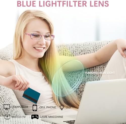 VIDEBLA Computer Reading Glasses Men and Women Anti Eyestrain Blue Light Blocking Glasses for Reading (6 Pack Mix, 1.50, x)