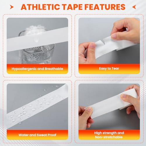 32 Pack Athletic Tape, White Sports Tape for Wrist Ankle Protection, Sports Tape Athletic No Sticky Residue, Easy to Tear Gymnastics Tape for Soccer, Football, Training Supplies (1.5" x 320 Yards)