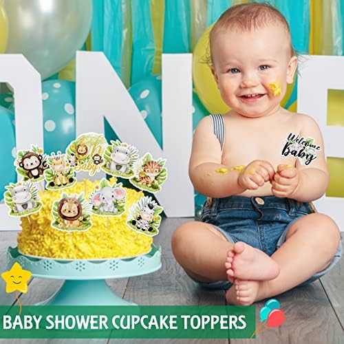 Weecent 45 Pcs Safari Baby Shower Cupcake Toppers Jungle Animals Oh Baby Party Decorations Safari Theme Cupcakes Toppers for Boys Kids Nursery Wild Party Supplies
