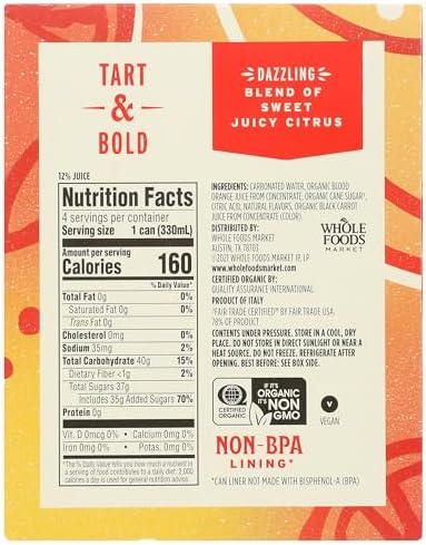 Whole Foods Market Blood Orange Italian Soda, 11.2 Fl Oz, 4 Pack | 4 Pack, Organic