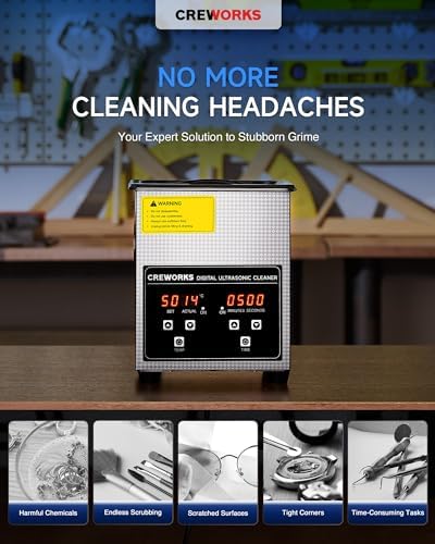 CREWORKS Professional Jewelry Cleaning Machine, 2L Jewelry Cleaning Ultrasonic Machine with Heater & Timer, Digital Sonic Cleaning Machine for Cleaning Denture Dental Irrigator Parts Retainer Glasses