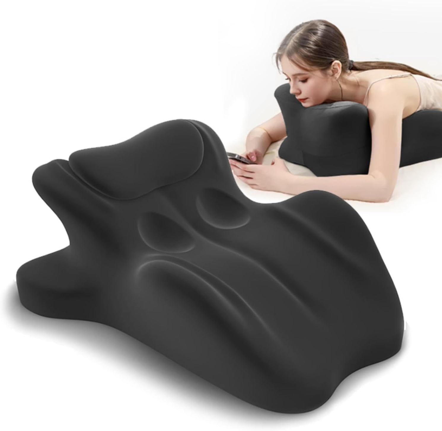 Ergonomic Memory Foam Wedge Pillow, 27° Angled Support for Neck and Waist, Multi-Position Support Pillow (Black)