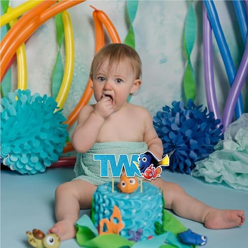 Findng Nmo Two Cake Topper Decoration for 2nd Birthday – Ocean Underwater Theme Cake Topper for Boys and Girls – Cute Fish Cartoon Character Cake Decoration – Style Birthday Party Supplies
