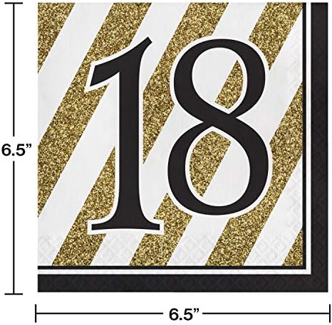 Creative Converting Black and Gold 18" Paper Luncheon Napkins, One size, Happy Birthday