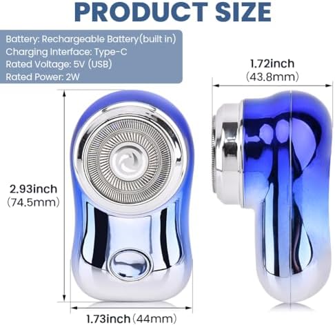 Mini Travel Electric Shaver, Portable Pocket Size Rechargeable Shaving Razor Lightweight Razor with Battery Power Display Wet & Dry Rotary for Teen Office Business(Gradient Blue)