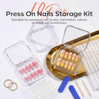 modelones 10pcs Press On Nail Storage Case Clear Acrylic Fake Nails Packaging Box with 30pcs Adhesive Double Sided Tape & 10pcs Nail Tool Kits Nail Supplies Container Transparent for Nail Salon DIY