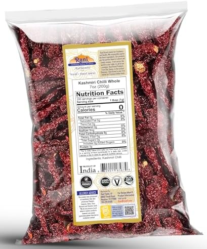 Rani Kashmiri Chilli Whole (Deggi Mirch, Low Heat) 7oz (200g) ~ Natural | Salt-Free | Vegan | No Colors | Gluten Friendly | NON-GMO | Kosher | Indian Origin