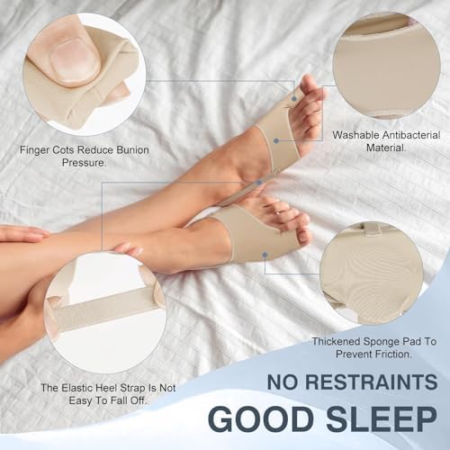 2PCS Bunion Corrector for Women & Men, Big Toe Straightener with Splint & Pads, Comfortable & Breathable for Day/Night Support, Hallux Valgus Pain Relief Non-Slip Socks (1, Beige)