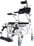 Tilt Shower Commode Chair Personal Mobility Assist Toilet Commode Wheelchair Transport Rolling Chair Waterproof with Padded Flip-up Arm and Foot Rests Adjustable Headrest (with Headrest)