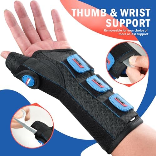 FEATOL Carpal Tunnel Wrist Brace Night Support, Thumb Spica Splint Right Hand for De Quervains Tenosynovitis, Tendonitis, Wrist Brace With Thumb Support-Medium/Large-Women & Men, Black