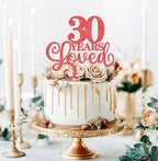 30 Years Loved Cake Topper - Red Glitter 30th Birthday & Anniversary Cake Decoration for Women Men Party Supplies, Photo Booth Props