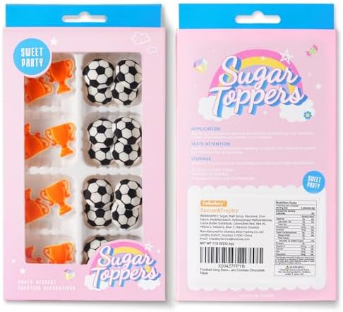 Soccer Icing Decorations 24 Counts Edible Football & World Cup Trophy Royal Icing Decoration Sugar Sprinkles for Baking Cupcake Topper Cake Ice Cream Cookies Chocolate