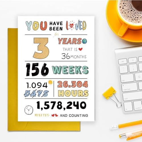 Cute 3rd Birthday Card for Girls Boys, Ideal 3rd Birthday Gift from Mom Dad, 3 Years Old Birthday Card Gift For Son Daughter Children, Three Years Old Birthday Decorations for Grandson Granddaughter