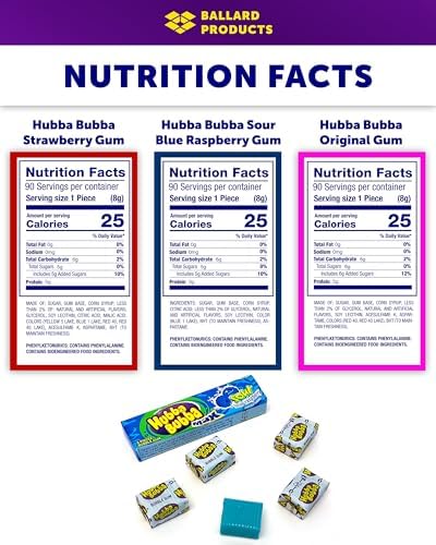 Hubba Bubba Bubble Gum Variety Pack of 15 - Original, Blue Raspberry, Strawberry - 3 Flavors of Hubba Bubba Gum - Gum with Liquid Center - Bundle with Ballard Products Pocket Bag