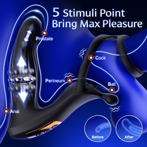 Prostate Massager Anal Vibrator - BEISAR Anal Toys Butt Plug Sliding Ring Male Sex Toys for Men Sex Toy Anal Plug Cock Ring, Adult Toys with 9 Thrusting Vibrating Butt Plug New APP Remote Control