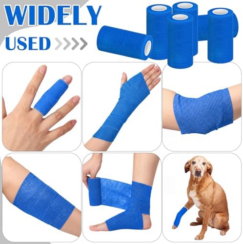 Treela 36 Pcs Self Adherent Bandage 4" X 5 Yard Wrap Breathable Cohesive Bandage Elastic Adhesive Tape for Stretch Athletic Sports Wrist Ankle(Blue)