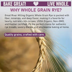Great River Organic Milling Organic Whole Grain Rye Berries | High-Fiber, Nutrient-Rich Ancient Grain | Non-GMO, Kosher | Ideal for Baking, Sourdough, Salads, Pilaf & Soups | 2 Lb