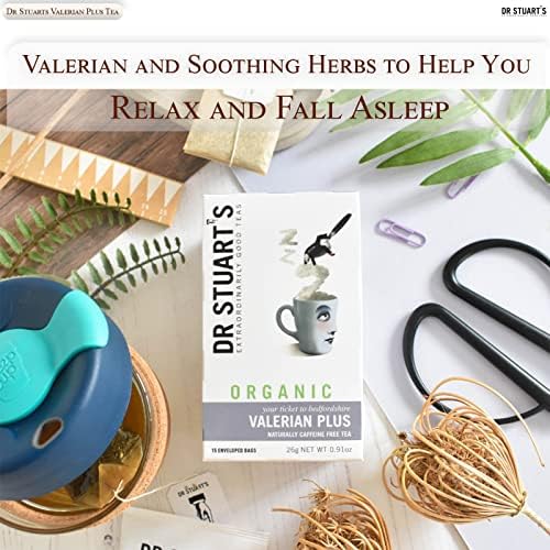 Dr Stuart's Organic Valerian Plus Tea 60 Teabags (15 Bags x Pack of 4) | Herbal Blend of Chamomile, Valerian Root & Fennel | Bedtime Tea Helps in Restful Sleep & Relaxation | Naturally Caffeine Free