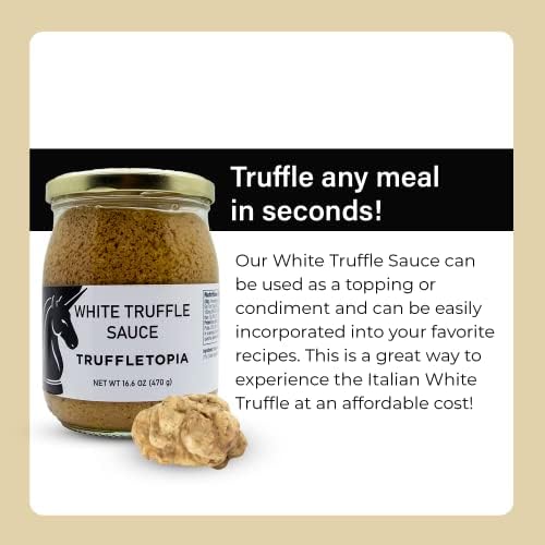 Truffletopia I White Truffle Sauce I Made with Real White Truffles from Italy I Most Versatile Topping or Condiment, for Seasoning, Cooking & Baking I Gluten Free, Non-GMO, No MSG, Cholesterol Free, Sugar Free I 16.6 oz