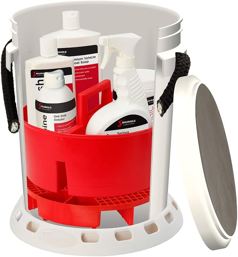 Ultimate One Bucket System, 5 Gallon Bucket with Black Rope Handle, Multipurpose Bucket with Lid, Cleaning Bucket with Cleaning Supplies, White - Shurhold