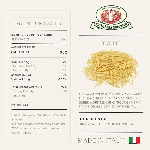Rustichella d'Abruzzo Trofie Pasta, Authentic Italian Durum Wheat Semolina, Traditional Ligurian Shape for Pesto, Soups & Cold Dishes, Classic Small, Perfect with Potatoes & String Beans, 500g, 2-Pack